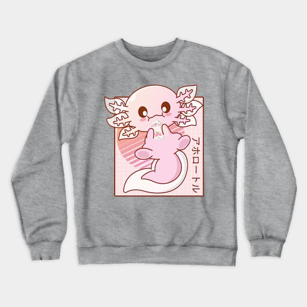 Kawaii Axolotl Strawberry Milk Shake Carton Japanese Anime Crewneck Sweatshirt by kevenwal